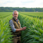 Agronome au champ de chanvre mature en plein air