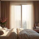 Chambre moderne avec lumière naturelle et rideaux occultants