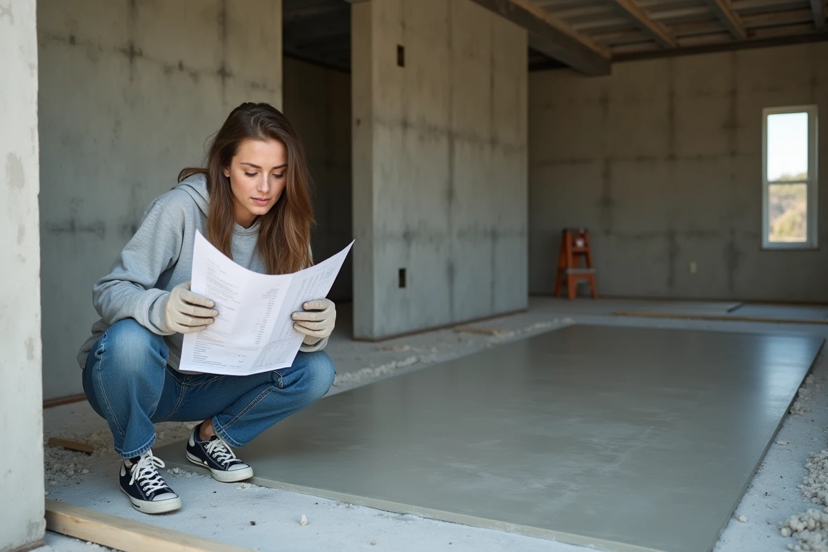 Jeune femme examine un devis dans un garage en construction