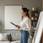 Femme analysant un échantillon de couleur dans un salon moderne