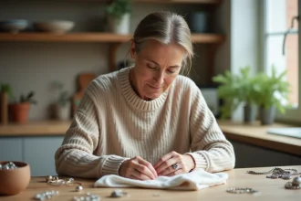 Femme nettoyant un anneau en argent avec un chiffon