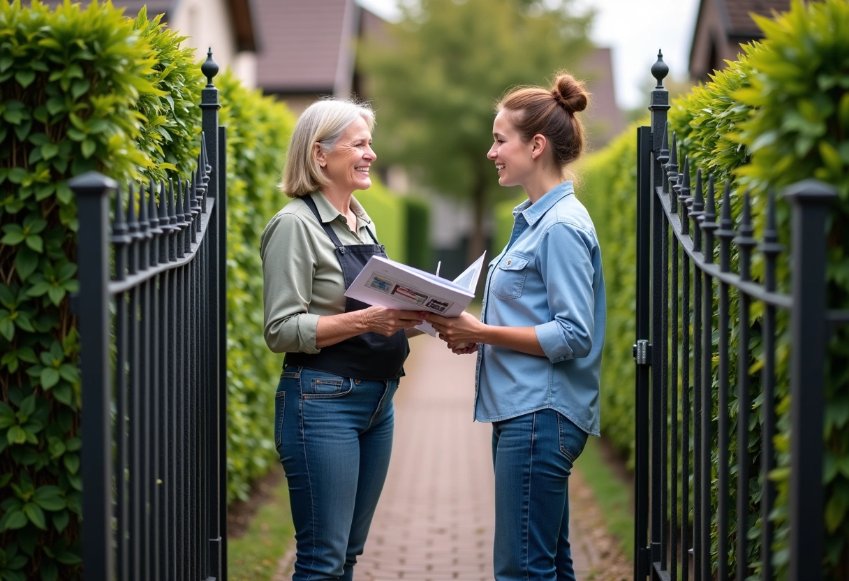 Femme discutant avec sa voisine devant la maison