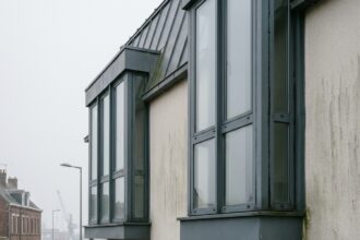 Façade de maison moderne à Dunkerque avec fenêtres en aluminium gris anthracite