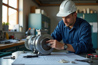 Moteur électrique mal installé avec câblage incorrect et composants usés