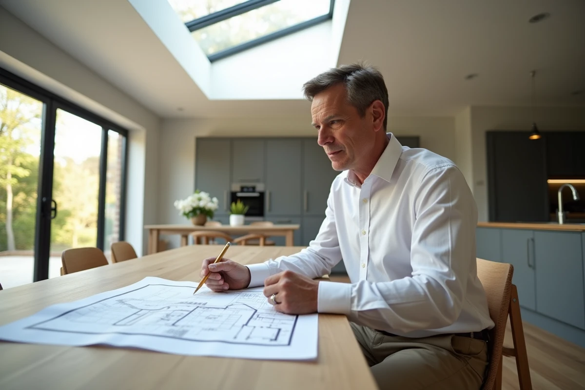 Homme étudiant des plans d