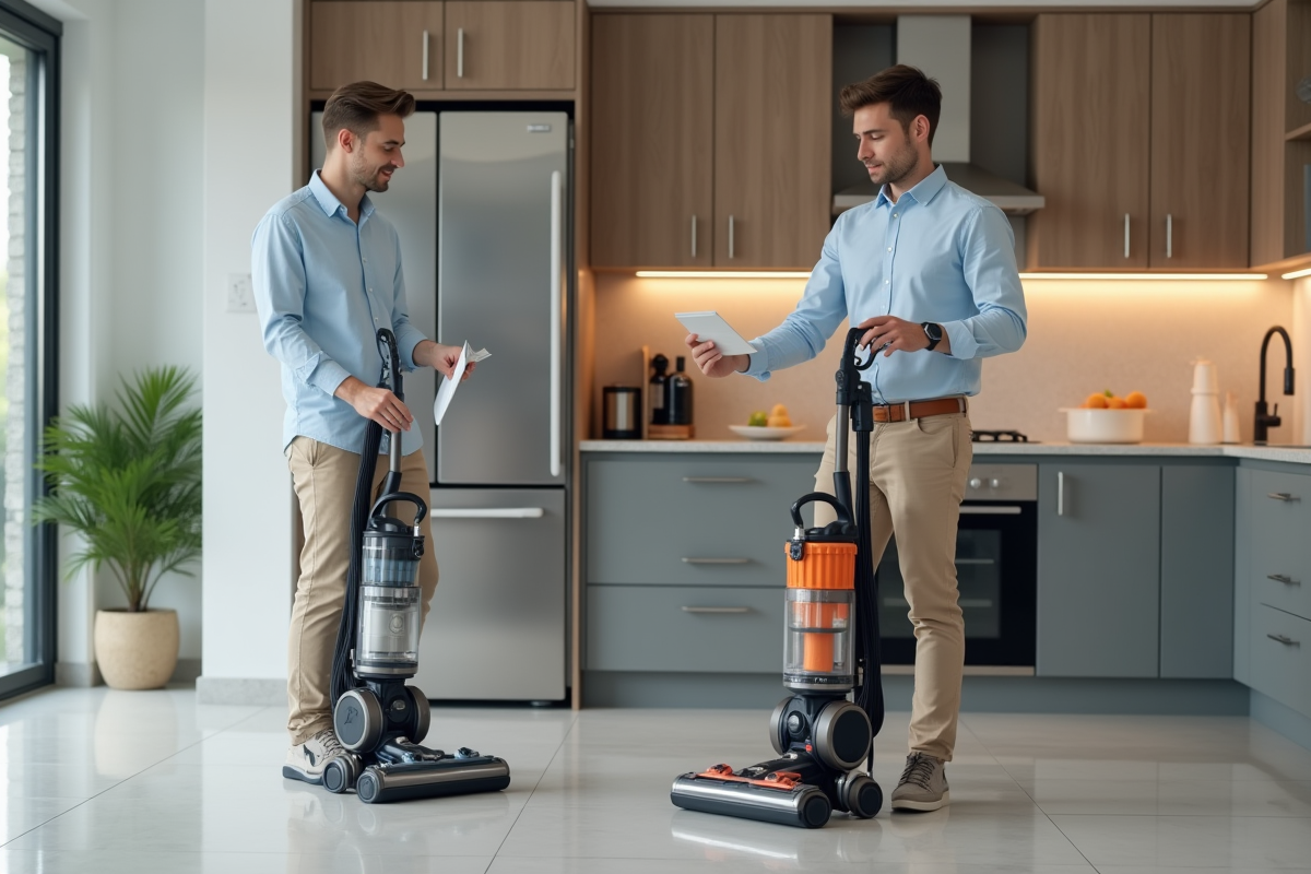 Jeune homme comparant deux modèles d