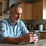 Homme d'âge moyen regardant un site de rénovation cuisine