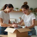 Jeune couple emballant des plats dans un appartement organisé