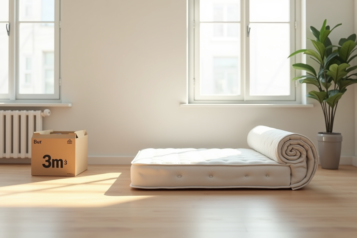 Matelas roulé à côté d
