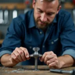 Mécanicien utilisant une clé réglable pour dévisser un boulon fileté sur un établi d'atelier
