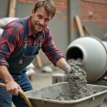 Ouvrier de construction mélangeant du mortier sur un chantier
