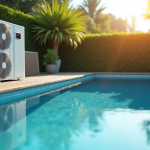 Piscine extérieure moderne avec pompe à chaleur et végétation