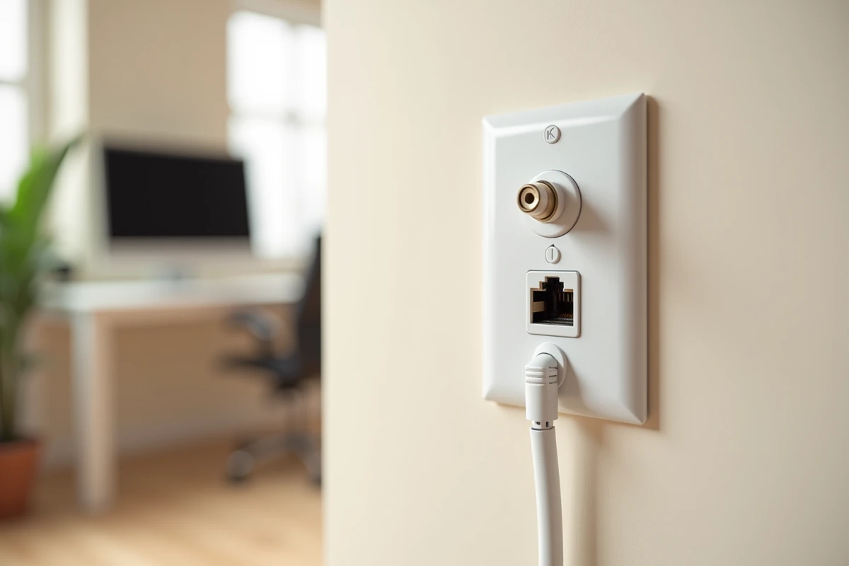 Prise murale double avec port coaxial TV et prise RJ45 Ethernet pour box internet fibre