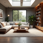 Salon moderne et cosy dans un sous-sol lumineux