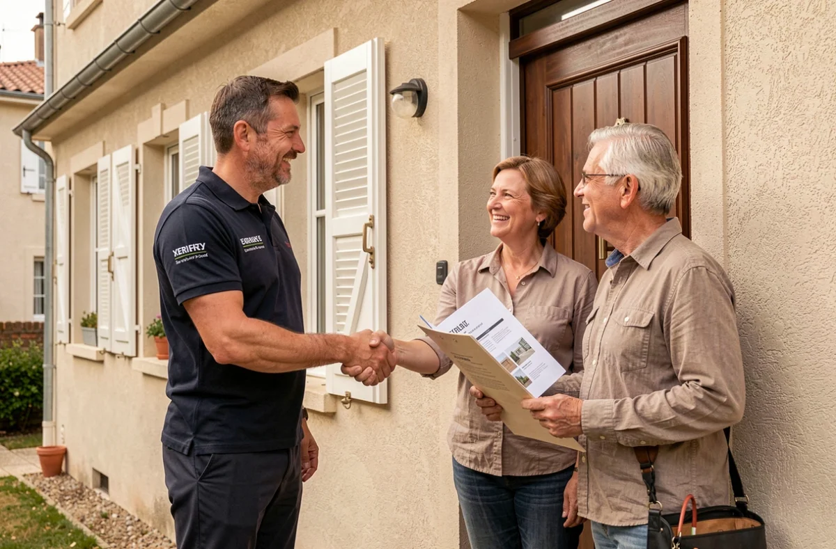 Conseiller Toulouse Services Habitat accueillant des propriétaires pour un projet de rénovation de salle de bain